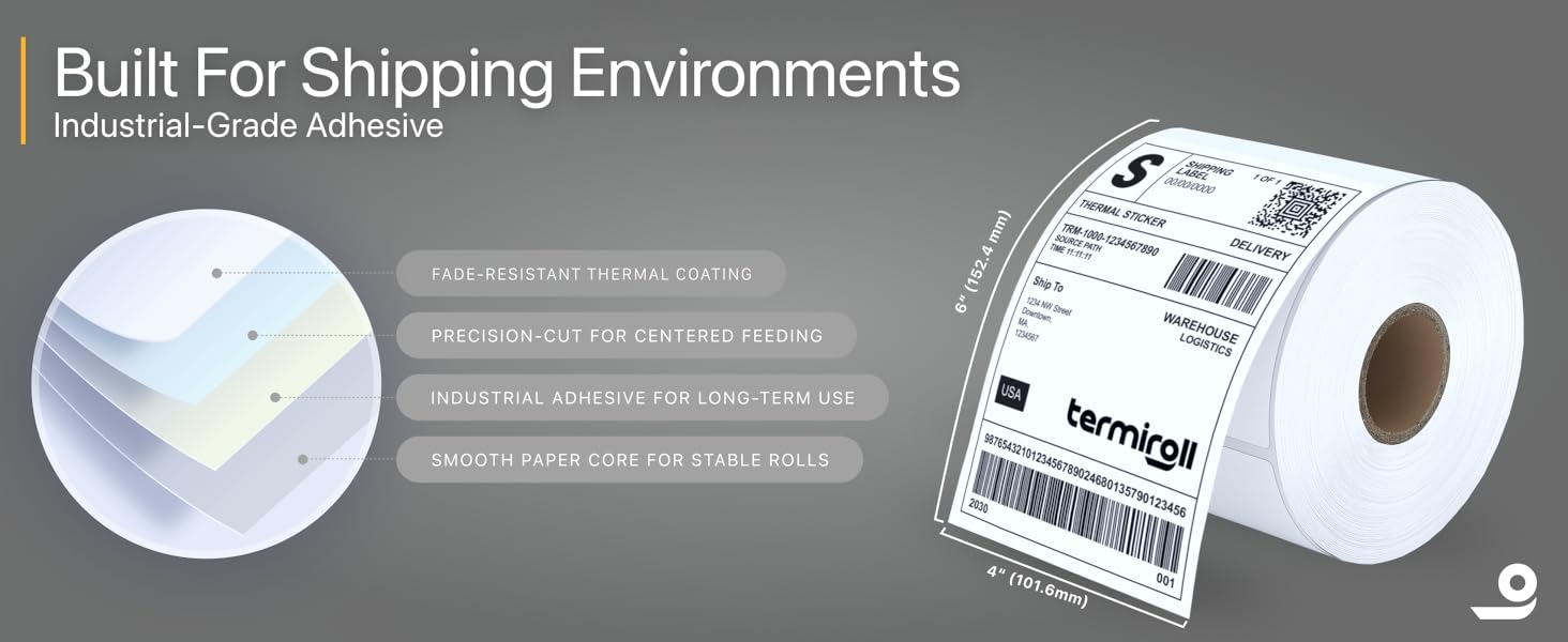 Termiroll Direct Shipping Thermal are built for shipping enviroments with Grade Adhesive