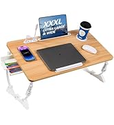 Adjustable Laptop Bed Desk with 4 USB Ports, Storage Drawer, Cup Holder, X-Large Foldable Bed Lap...