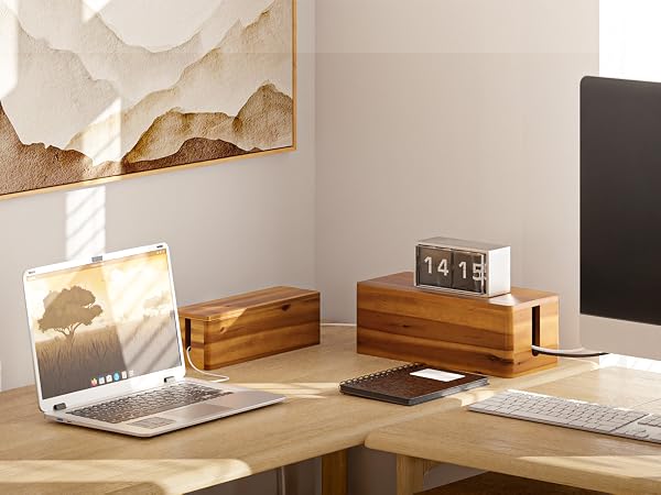 2 cable box place on table with computers
