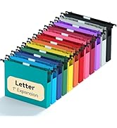 NORDUN Plastic Hanging File Folders Letter Size,12 Pack Reinforced Filing Cabinet Folders with Ta...