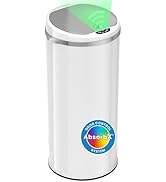 iTouchless 50 Liter / 13 Gallon Sensor Kitchen Trash Can with Odor Filter – Slim Round White Stai...