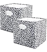 ANMINY 2PCS Storage Cubes Leopard Cheetah Print Velvet Fabric Storage Bins for Shelves, Collapsib...