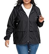 Zando Plus Size Rain Jacket Womens Waterproof with Hood Windbreaker Travel Rain Coat for Women Li...