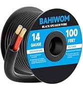 BAHIWOM 14 Gauge Speaker Wire 100 Feet CL3 Related CCA Black Cable with 2 Conductors for Outdoor ...