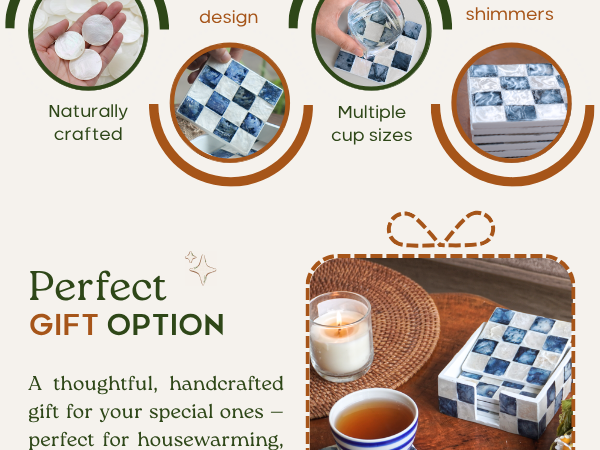 Chi An Home coaster set with holder for coffee table blue decor