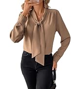Astylish Women's Bow Tie Neck Long Sleeve Dressy Elegant Office Work Blouse Shirt Tops
