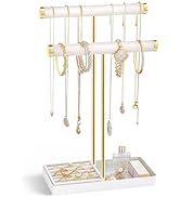Lolalet 2-Tier Necklace Holder Display, Velvet Wrapped Bracelet Stand with Removable Ring Tray, J...