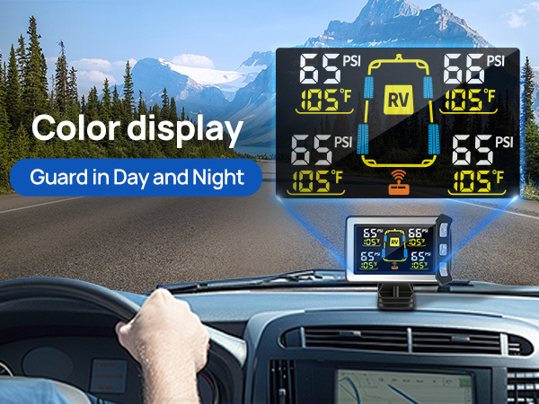 Masoll RV Tire Pressure Monitoring System, Tire Pressure Monitor with 4 Sensor,Color LCD Display