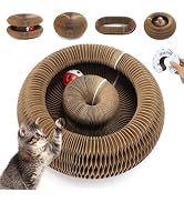 PETSWEET Magic Organ Cat Scratcher Cardboard, Interactive Scratch Cat Toy with Bell Ball, Foldabl...