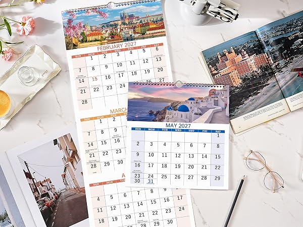 2027 Calendar, 3-Month Wall Calendar Vertical, Wall Planner, Tear-Off Monthly Design