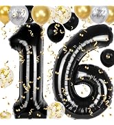 16th Birthday Decorations for Boys, 40 inch 16 Balloon Numbers, 18 pcs 12 inch 16th Birthday Deco...