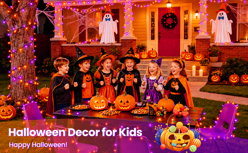 Orange Purple Halloween Lights String Waterproof for Halloween Decorations