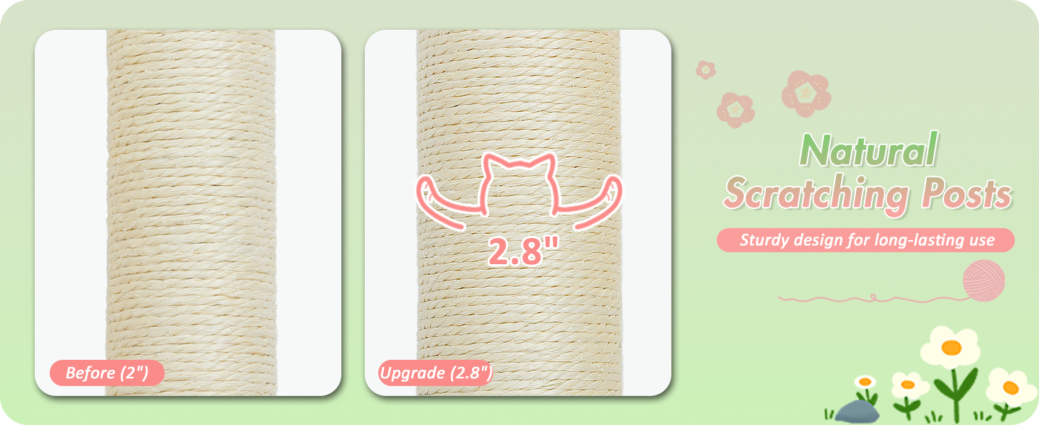 Scratching Posts Natural sisal-wrapped posts satisfy scratching instincts and protect furniture.