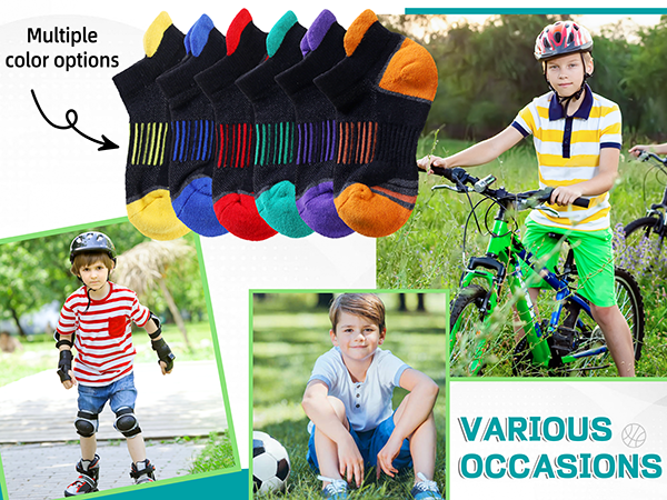 Eyean Kids Athletic Half Cushioned Ankle Socks Boys Girls Cotton Sport Low Cut Socks 6 Pairs