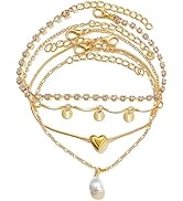 Dainty Gold Silver Bracelets Set for Women Girls 14K Plated Link Cubic Zirconia Paperclip Stake L...