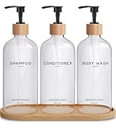 Clear Shampoo and Conditioner Dispenser Set by Brighter Barns - Refillable Plastic Shower Dispens...