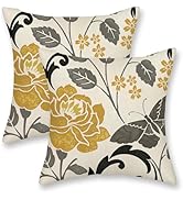 DAFENA Spring Pillow Covers 18x18 Inch 2 Pcs Mustard Yellow Vintage Floral Decor Throw Pillows Gr...