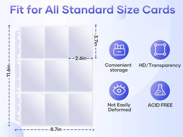 Universal Dimensions: Page Dimensions: 8.7" x 11.6". Pocket Dimensions: 2.6" x 3."