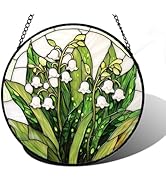 DASTOLL Stained Glass Window Hanging, Lily of The Valley Flower Sun Catchers Colorful Glass Panel...