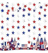 QIHANS 6 Pack 13ft Patriotic Star Garland, Red White Blue Hanging Glitter Star Streamer for 4th o...