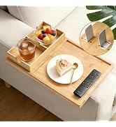 ROCDEER Bamboo Couch Cup Holder Tray with Adjustable Metal Legs | Couch Armrest Table with Detach...