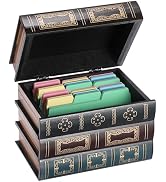 Hoowen Antique Index Card Holder, 3x5 Index Card Organizer Wood Card Box with Lid, Vintage Book I...