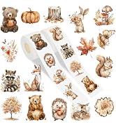 FYSUIMU 1000Pcs Fall Woodland Animal Stickers Roll Thanksgiving Watercolor Forest Animal Label De...