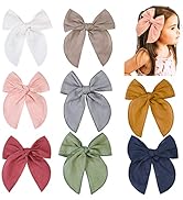 DEEKA 8 PCS Large Fable Hair Bow Cotton Linen Hair Bow for Toddlers Girls Handmade Neutral Bow Ha...