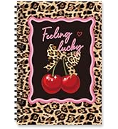Wxiben Cherry Bow Leopard Spiral Notebook Coquete Cheetah Print Notebook Journal for Women Trendy...