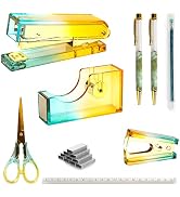 Creechwa Yellow Green Acrylic Desk Accessory Kit, Gradient 9PCS Desktop Stapler Set, Women Office...