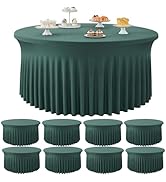 8 Pack Hunter Green Round Spandex Tablecloth for 60 inch Table, Stretchy 120inch Fitted 5FT Round...