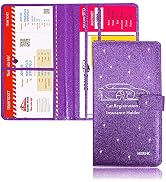 Car Registration and Insurance Card Holder - Leather Vehicle Glove Box Automobile Documents Paper...