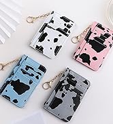 QeenRTUU PU Leather Coin Purse for Women Stitch Wallet Cow Pattern Print Credit Card Holder Keych...