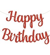 BEISHIDA Red Happy Birthday Banner - NO DIY,10Feet,Pre-Strung-Glitter Backdrop Happy Birthday Sig...