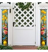 Nuxovilar Floral Butterfly Tulip Rose Door Banner Polyester 70x12 Inches - door banners for outsi...