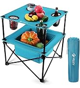 VILLEY Portable Camping Picnic Table, Lightweight Folding Beach Table with 4 Cup Holders and Carr...