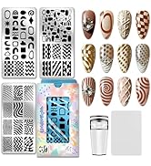 PH PandaHall 3pcs Geometric Texture Nail Stamping Plates Wave Line Nail Art Templates Checkered D...