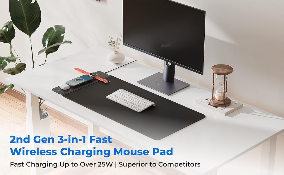 2nd Gen 3-in-1 25W Wireless Charging Mouse Pad