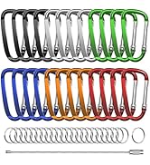 XIECHANEE 2.4" 24pcs Small Carabiner Clip Keychain, Aluminum D Ring Shape Clips with Keyring Keyc...