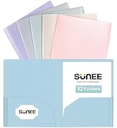 SUNEE 2 Pocket Folders (12 Pack, Pastel Colors) Heavy-Duty Plastic Folders with Pockets, Fit 8.5x...
