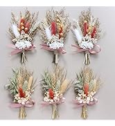 Mini Dried Flower Bouquet Set Of 6 For Boho Floral Wedding, Table Centerpieces,small Dry Pampas G...