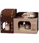 Large Cat Beds for Indoor Cats, Two-Story Cat Cave Cube for Multiple & Large Kitties, Foldable Ca...