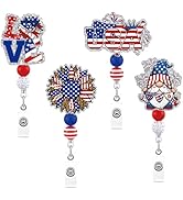 Cosmisun 4th of July Badge Reel - 4 Pcs Patriotic Nurse Badge Holder Retractable with Alligator C...