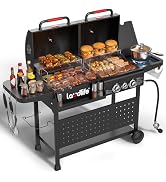 Laudlife Charcoal Gas Grill Combo with Side Burner, 30,000 BTU Propane BBQ Grill, 748 SQ.IN Cooki...