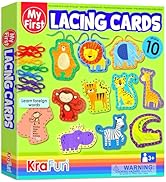 KRAFUN Safari Animal Preschool Arts & Crafts Lacing Kit, 10 Easy Lacing Cards for Toddlers Fine M...