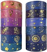 12 Rolls Washi Tape Set, Gold Foil Galaxy Washi Masking Decorative Tape for Journaling, Planners,...