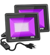 GANGZHIZI 50W Black Light, 2Pack LED Blacklight Flood Light with Plug and Switch, IP66 Waterproof...