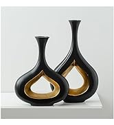 Mdaolv Black Gold Donut Vase Set 2Pcs Decorative Vases for Home Decor Extra Large Matte Black Vas...