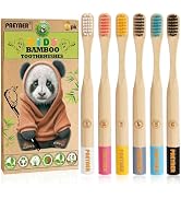 paeyaer Kids Bamboo Toothbrushes - 6 Pack, Organic Soft Bristle Toothbrush for Kids, Biodegradabl...