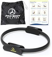 Text reads 'PRO BODY PILATES'. Multiple exercise resistance bands and accessories shown, including black circular resistance band and carrying case with product diagrams.